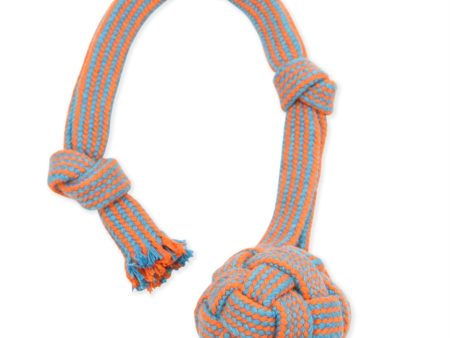 Mammoth Pet Products EXTRA Flossy Webbing Ball w Fling Handle Dog Toy Orange Blue 1ea SM, 16 in Hot on Sale