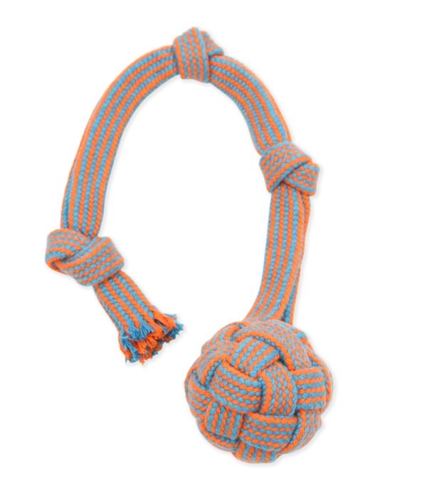 Mammoth Pet Products EXTRA Flossy Webbing Ball w Fling Handle Dog Toy Orange Blue 1ea SM, 16 in Hot on Sale